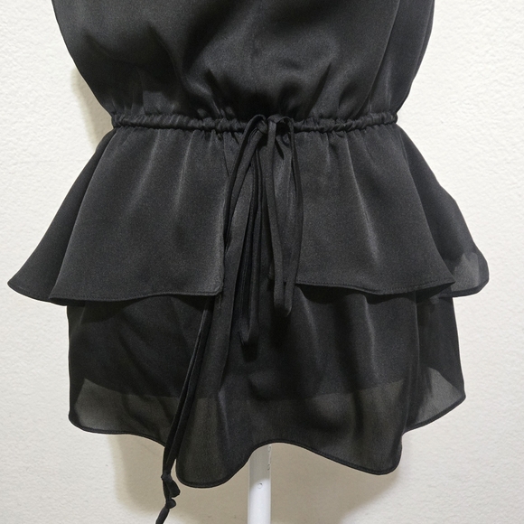 CYNTHIA STEFFE Hanna Black Sleeveless Ruffle Blouse Drawstring Waist Size Medium - Picture 3 of 14
